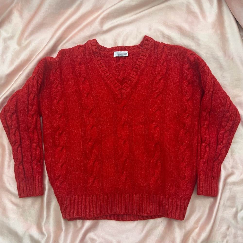 VINTAGE DUNHILL TAILORS V-NECK RED WOOL KNITTED SWEATER